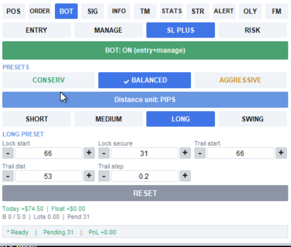 Menu SL Plus KING SCALPER PRO MAX untuk lock profit dan trailing otomatis