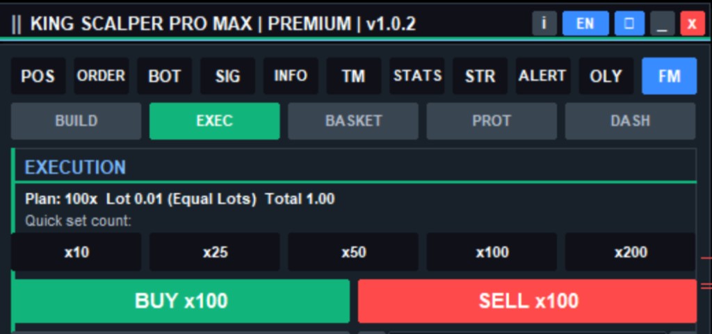 Full Margin Exec KING SCALPER PRO MAX untuk eksekusi multi-position BUY dan SELL