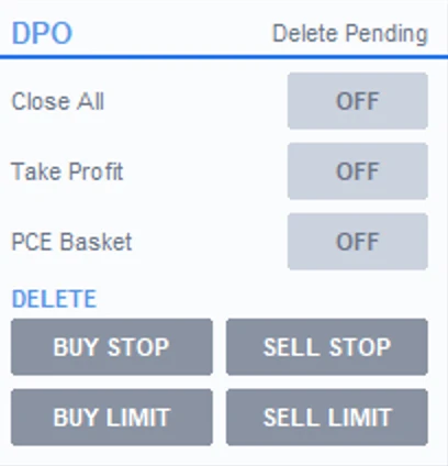 Mini panel DPO VIRTUAL TP LITE - saklar auto delete dan tombol hapus Buy Stop, Sell Stop, Buy Limit, Sell Limit